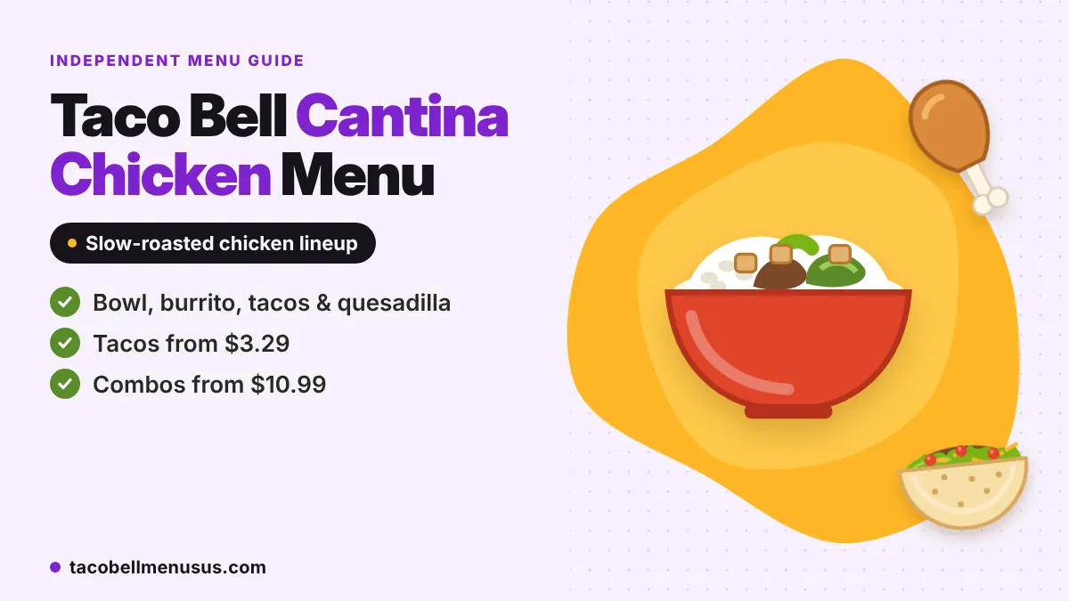 Taco Bell Cantina Chicken menu with bowl, burrito and taco prices