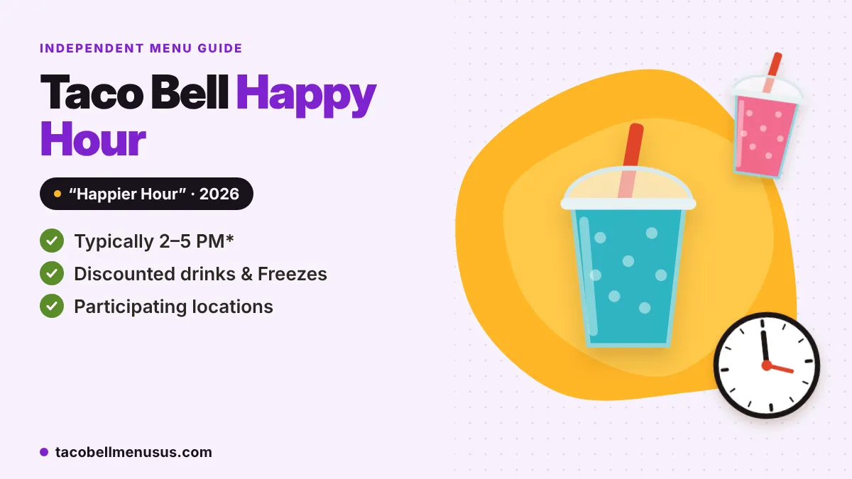 Taco Bell happy hour infographic showing the 2 PM to 5 PM Happier Hour window