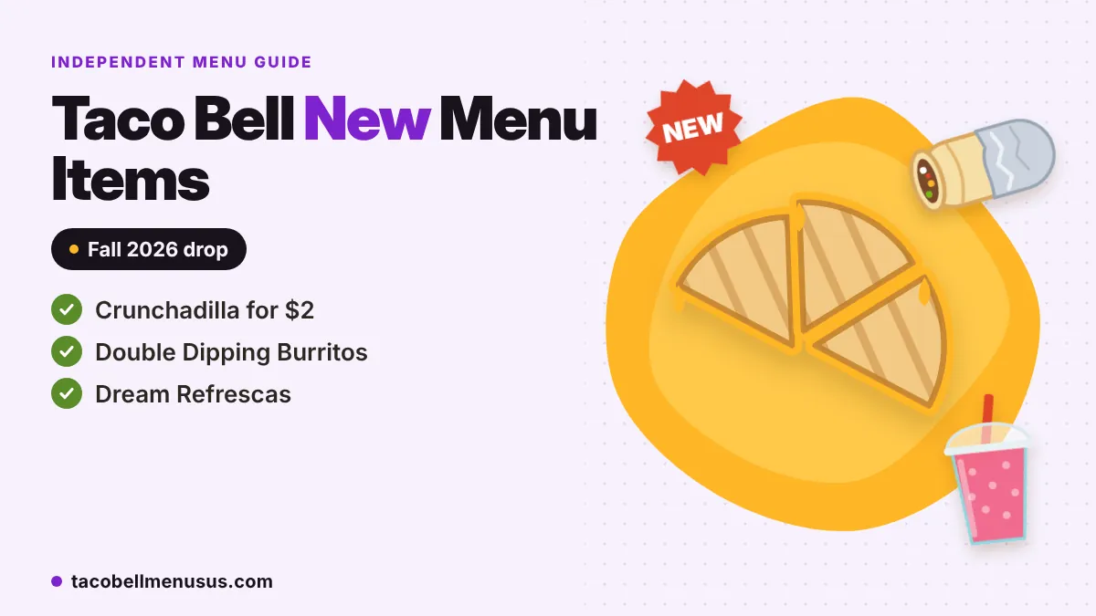 Taco Bell new menu items fall 2026 infographic with prices and calories