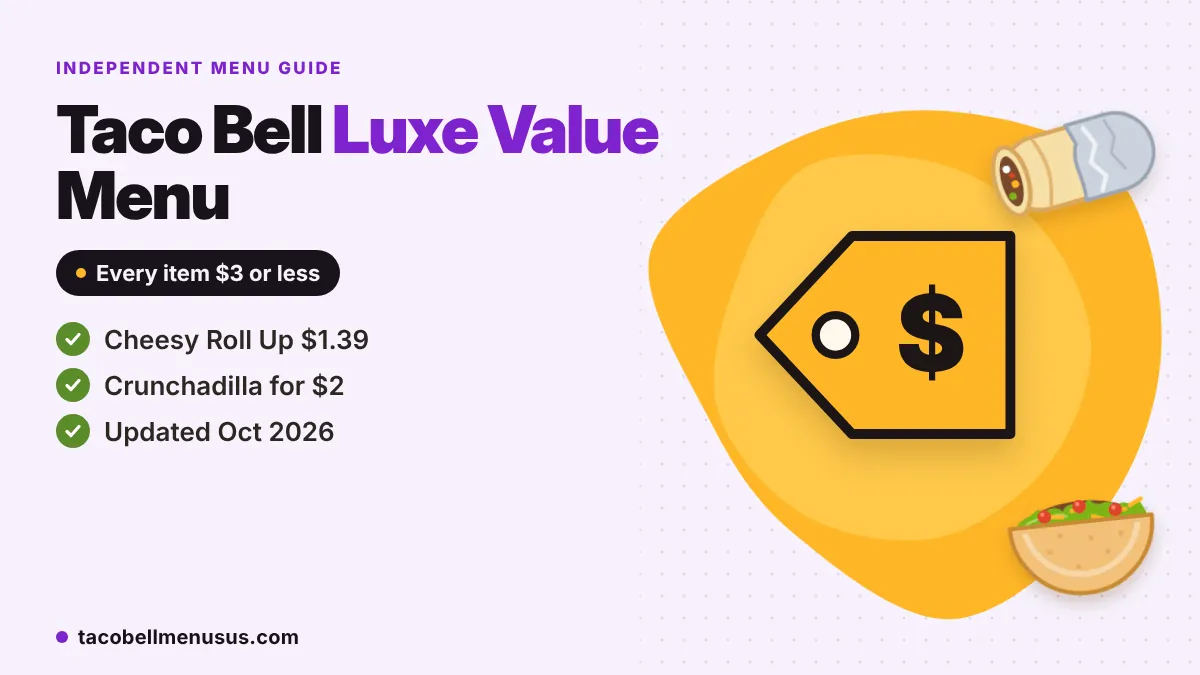 Taco Bell Luxe Value Menu items and prices infographic